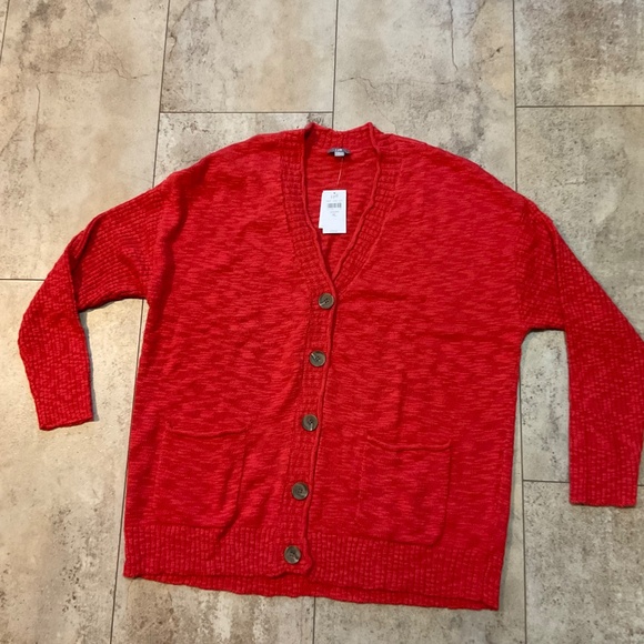 J. Jill Cotton Blend Button Front V-neck Cardigan Sweater Sangria Red Sz XL NWT - Picture 5 of 13